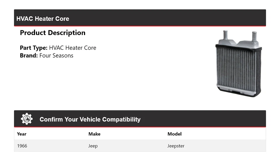 Jeep Jeepster 1966 núcleo de calefacción de climatización 4 estaciones Foto 2 de 4
