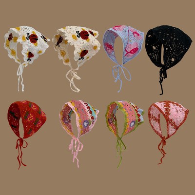 Fashion Headscarf Hat Pastoral Style Triangle Headband Handmade Crochet Headband