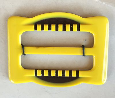 Vintage Buckles - 1950's Yellow and Brown French  Carved Casein Buckles