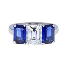 Magnificent Blue Sapphire and Shiny White CZ Three-Stone 2.00TCW Engagement Ring