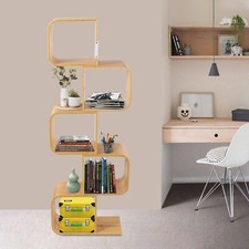 5-Tier Bookshelf Geometric S-Shaped Bookcase Room Divider Storage Display Shelf