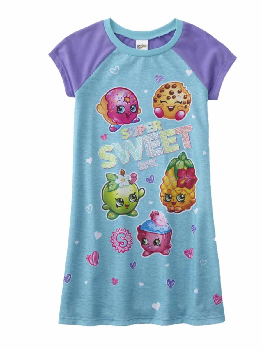 Girls Shopkins Pajamas Super Sweet Blue Purple Donut Cupcake Sleep