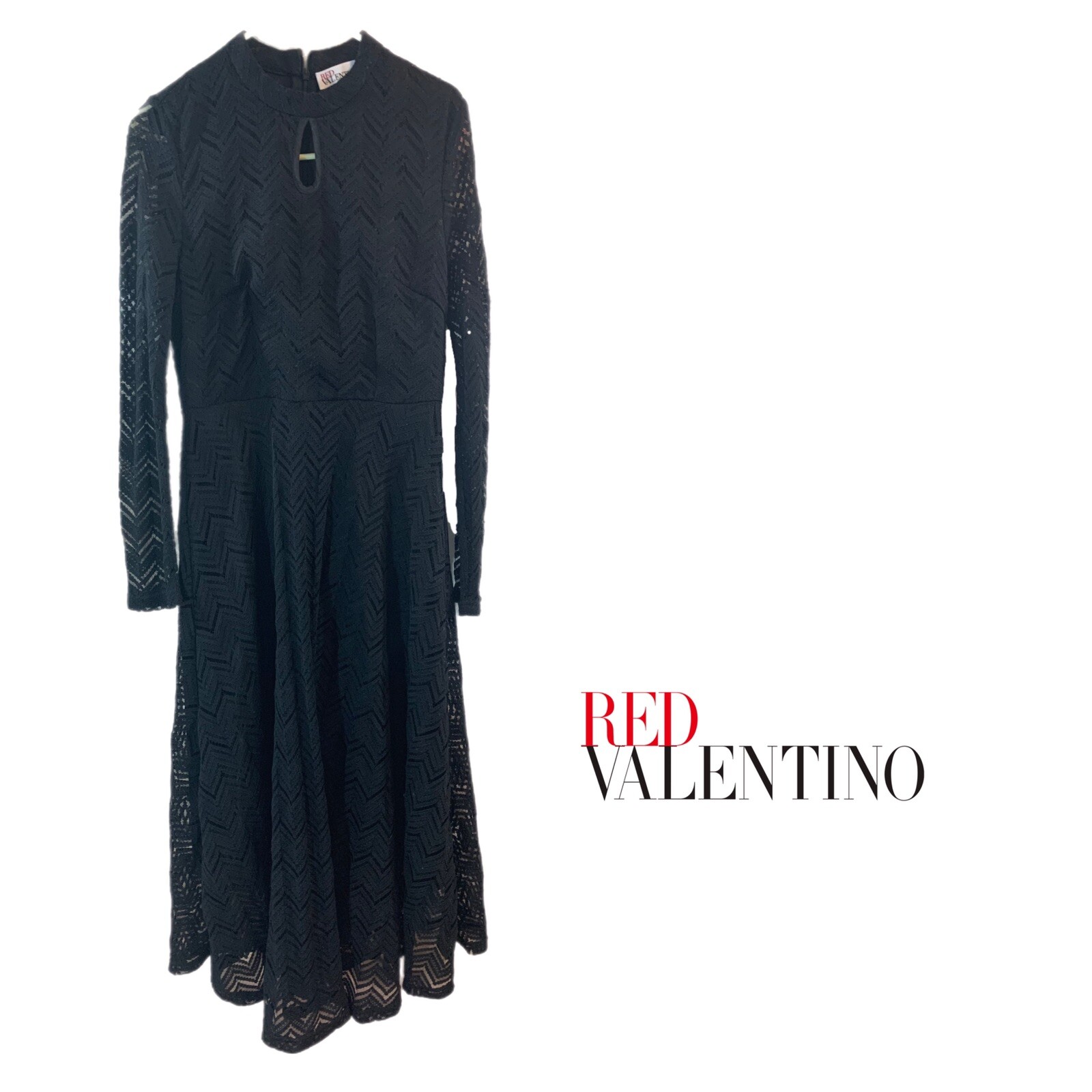 Red Valentino Black Lace Eyelet Overlay Dress Siz… - image 1