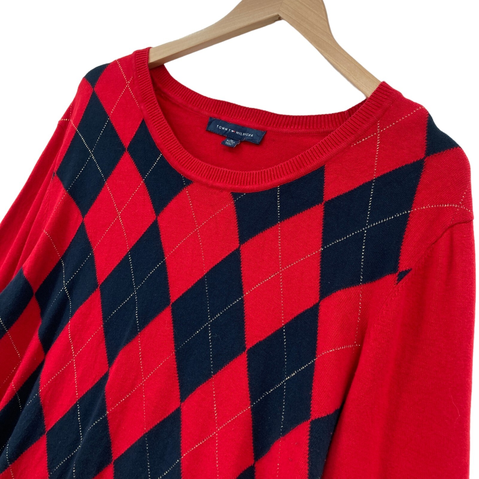 Tommy Hilfiger Sweater Womens XL Red Navy Knit Long Sleeve Round Neck Pullover thumbnail 10
