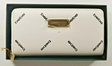 bebe women's Jasmine Zip Around Wallet Clutch White/Black Logo with gift box