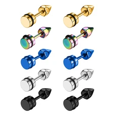 Men Women Fake Tapers Tunnel Cheater Ear Stud 18G Stainless Steel Spike Earrings