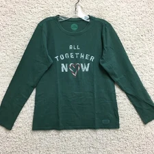 Life Is Good Top Shirt Medium Adult Green Classic Fit All Together Now Womens M