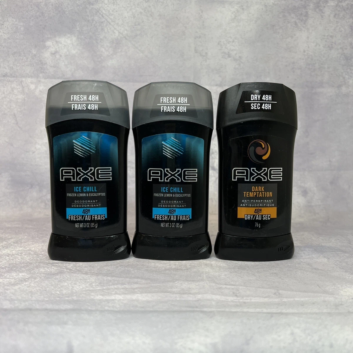3x AXE 48 Hour Fresh Dry Deodorant Stick Lot Dark Temptation Ice Chill NEW