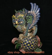 15.6" ancient China Chinese wucai porcelain bird of Minerva owl sculpture