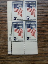Scott #1249 Register To Vote 5 cent stamp 1964 mint unhinged block of four