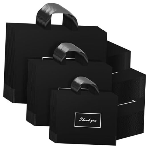 Abbylike 300 Pcs Thank You Bags for Small Business, Plastic Gift Bags Black