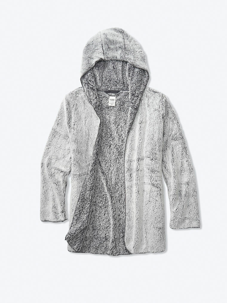 Victoria's Secret PINK Grey OPEN CARDIGAN Hoodie TEDDY Fleece