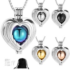 Wing Heart with Small Urn Pendant Necklace for Cremation Ashes Memorial Jewelry