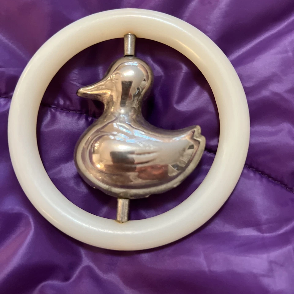 Anillo de dentición 1950 bebé plata esterlina 925 baquelita giratorio pato sonajero kk15 Foto 4 de 4