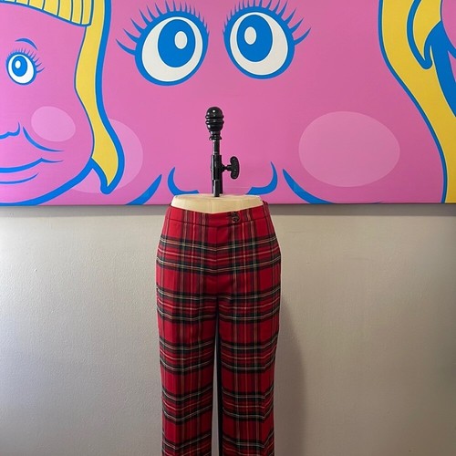 Moschino Red Tartan Plaid Wool Pants