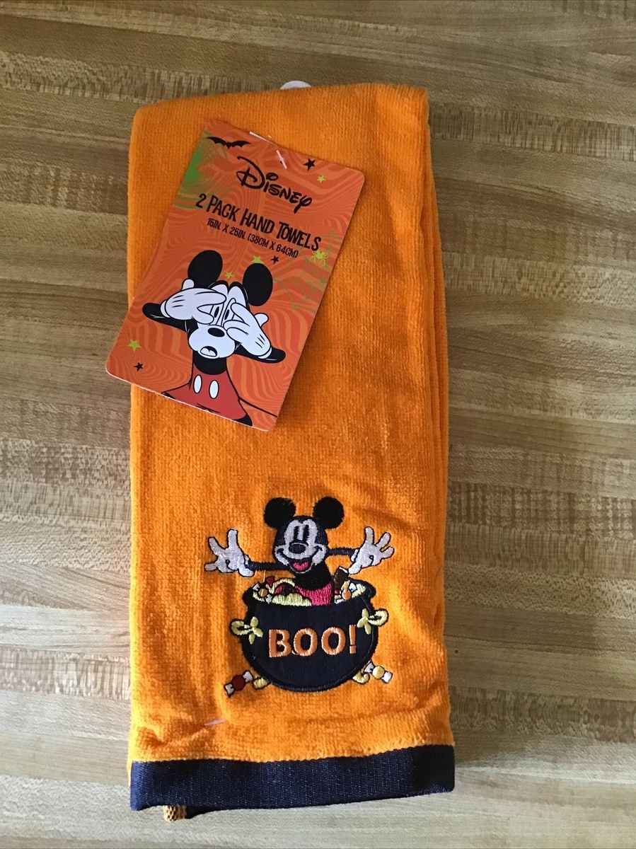 Disney HALLOWEEN Mickey Mouse BOO 2-Pack Orange Hand Towel 15x25 in NWT