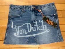 NEW! NWT VON DUTCH Denim Mini Skirt Ocean Glint Medium Wash Size 25