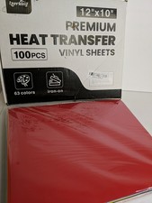 100pcs 12"x10" Premium Heat Transfer Vinyl Sheets 63 Different Colors Iron On