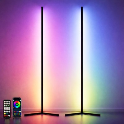2 Pack Corner Floor Lamp   57'' Tall RGB Lamp Modern Mood Lighting with 88 LE...