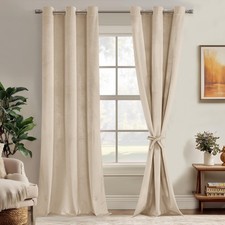 Jiuzhen Beige Velvet Curtains 120 Inches For Living Room - Privacy Protect Room