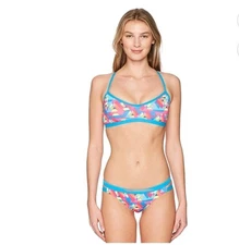 TYR Womens Durafast Le Reve  Blue/neon Tieback Top Workout Bikini Size XL NEW 