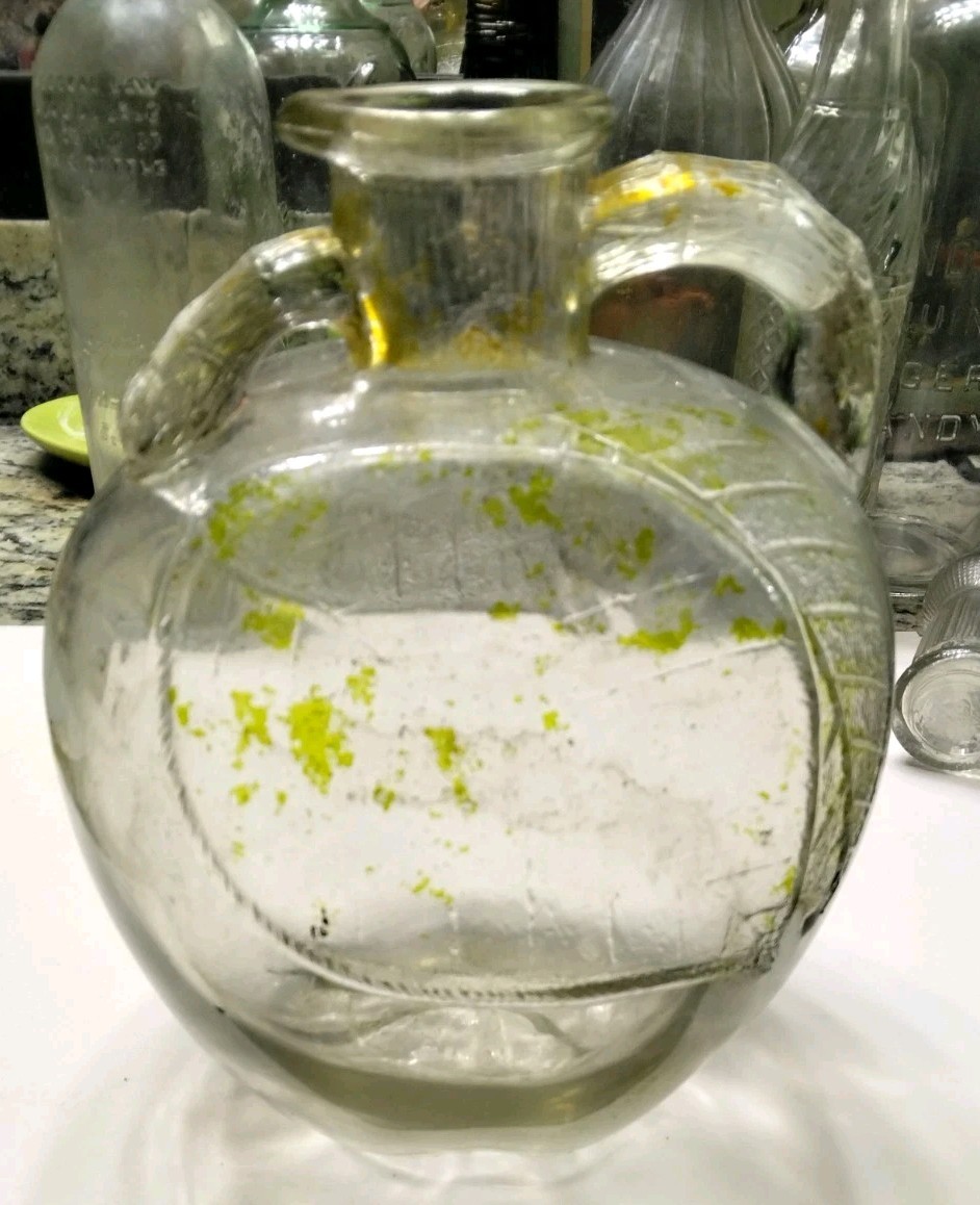 1930s Double Handled 1/2 Gallon Apple Cider Vinegar Figural Apple With Leafs Jug