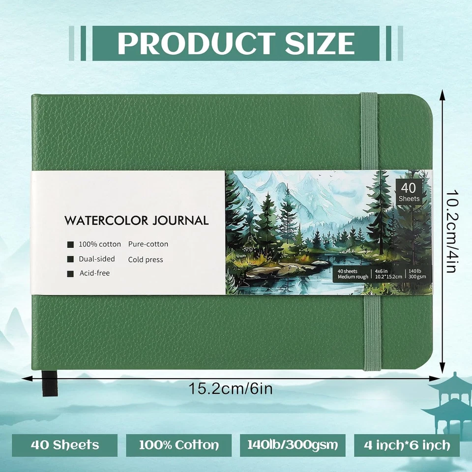 40 Sheets Watercolor Journal 4x6in, 140 lb/300 GSM Watercolor Sketchbook Cold... - Image 2 of 4