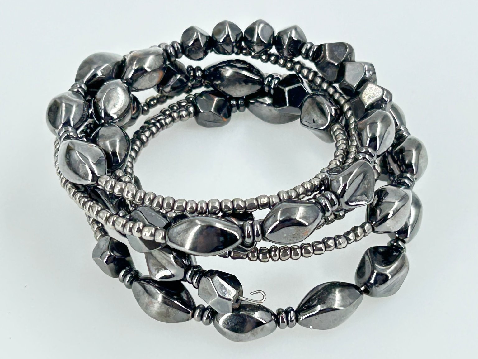 Faux Hematite Beaded Memory Wire Wrap Bracelet Mu… - image 5