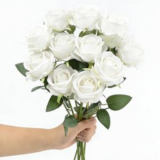 Artificial Roses 12PCS Velvet Silk Faux Flowers for Floral Arrangement Bridal...