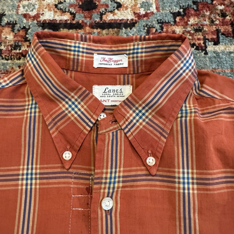 Camisa vintage años 50 60 Gant para hombre abotonada naranja algodón recortada mediana Foto 4 de 4
