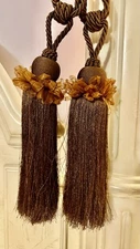 Beautiful Set Of 2 Pc Curtain Tiebacks Tassel Large 11” Vatican Homes New Brown