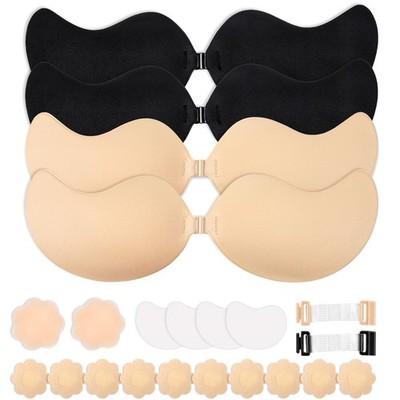 Teawoo 4-Pack Cleavage Bra Push Up Sticky Bra Set Strapless Backless Invisible