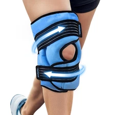 Knee Ice Pack Wrap for Sports Injuries with Compression Straps, Reusable Cold Ge