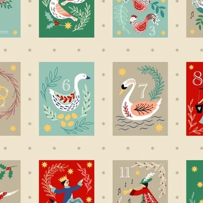 Lewis and Irene 12 Days of Christmas Fabric Gold Metallic on Cream