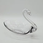 Vintage Art Glass Swan Dish Clear Glass Candy Bowl Murano Style 7.5”