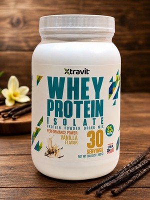 Xtravit Whey Protein Isolate Vanilla 30 Servings 25g Protein 38.8oz Exp 03/2028