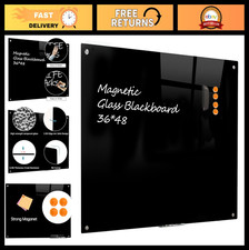 Magnetic Dry Erase Glass Board 48"x36" - Frameless Wall-Mounted Blackboard for O