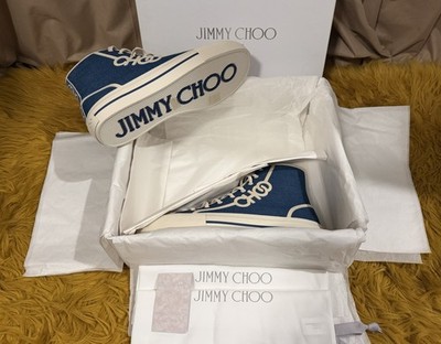 Jimmy Choo Fennix Men s Blue/White High-Top Lace-Up Athletic Sneakers New