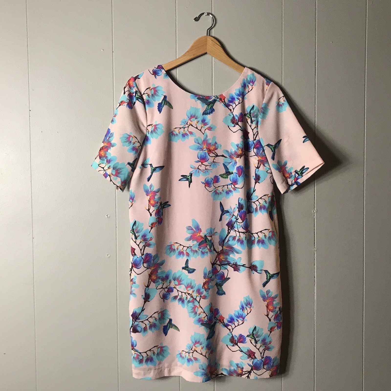 ASOS FLORAL HUMMINGBIRD PATTERN SHORT SLEEVE SHIFT DRESS LINED WOMENS ...