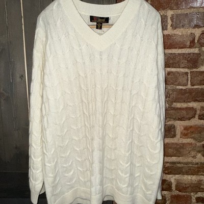 Erdos NWT Ivory Cable Knit V-Neck Cashmere Sweater- Sz XL Quiet Luxury Uni Sex