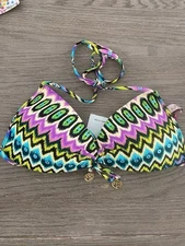 LULI FAMA Playa Esmeralda Molded Push Up Halter Bikini Top Medium Multicolor NWT