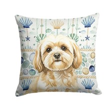 Caroline's Treasures Cream Lhasa Apso Coastal Sea Glass Throw Pillow