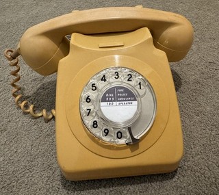 RESTORED GPO 746 ROTARY DIAL TELEPHONE TOPAZ YELLOW CLASSIC BRITISH RETRO