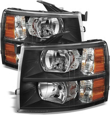Black Headlights Driver Passenger for 2007-2013 Chevy Silverado 1500 2500 3500