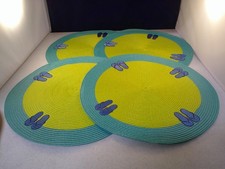 Set of 4 Round Straw Rattan Placemats Turquoise Beach Sandals