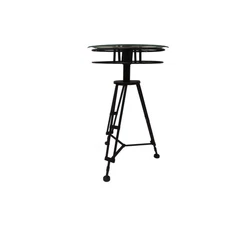Metal Side End Accent Table Film Reel End Table with Tripod Legs and Glass To...