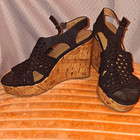 SO Women’s Black Woven Strappy Ankle Strap Buckle Cork Wedge Sandals US 5 — photo 1