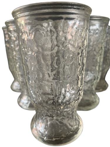 Vintage Textured Clear Glass Pebble Texture Glasses Set Lot of 6 Drinkware Style - Picture 8 of 11