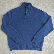 Polo Ralph Lauren Mock Neck Sweater Men's Large Knit Quarter Button Blue Cotton
