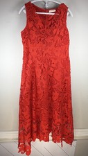Kimiliy Red Lace Midi Size Large Lined Dress SleevelessAccents, and Round Neck
